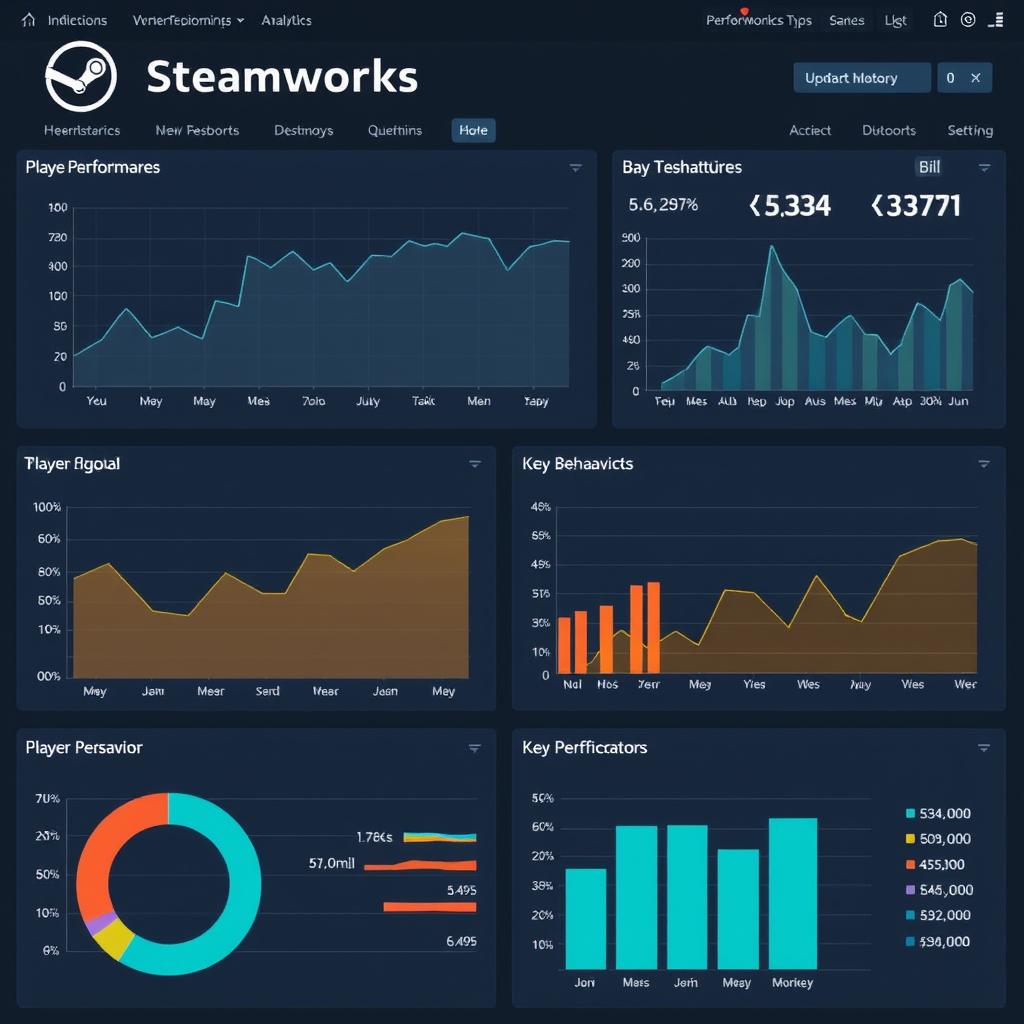 Steamworks数据分析仪表板，展示游戏性能和玩家行为数据